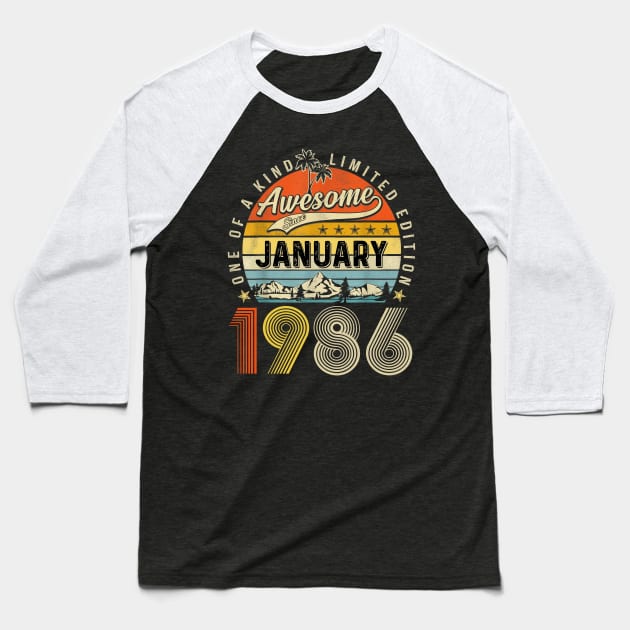 Awesome Since January 1986 Vintage 37th Birthday Baseball T-Shirt by Red and Black Floral